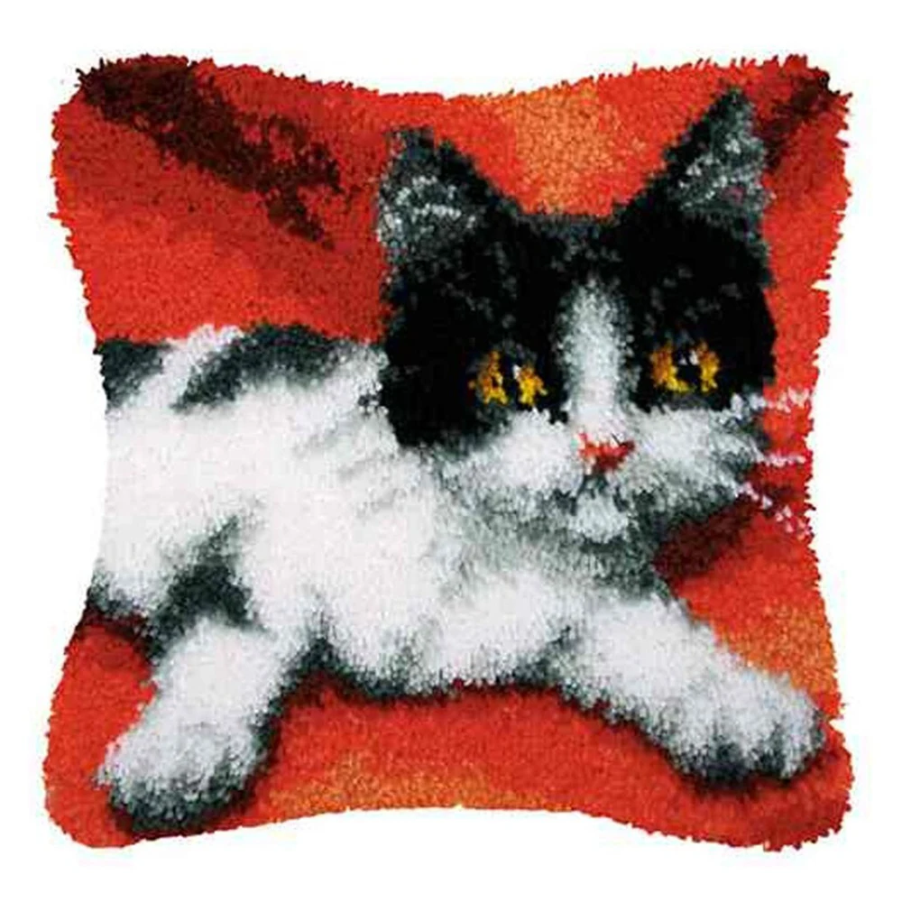 

Latch hook pillow kit with Pre-Printed Pattern Cat do it yourself Embroidery kit Cross stitch threads Knot set pillow Hobby