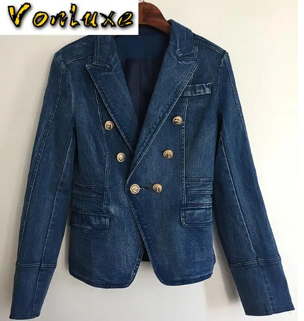 Женский Джинсовый блейзер на пуговицах повседневный пиджак с длинным рукавом и