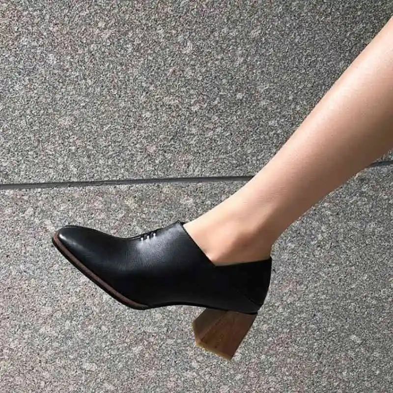 

KemeKiss Real Leather Women Pumps Fashion Shoes For Women Thick Heel Solid Color Party Daily Casual Female Footwear Size 32-43