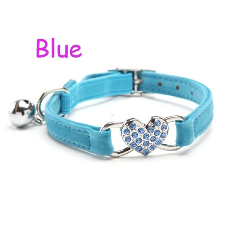 blue Мягкий ошейник для собак и кошек аксессуар, любовь, сердечко бриллианты ожерелье безопасный кожаный ремень на шею аксессуары для животных для маленькой собаки кошки - Цвет: blue