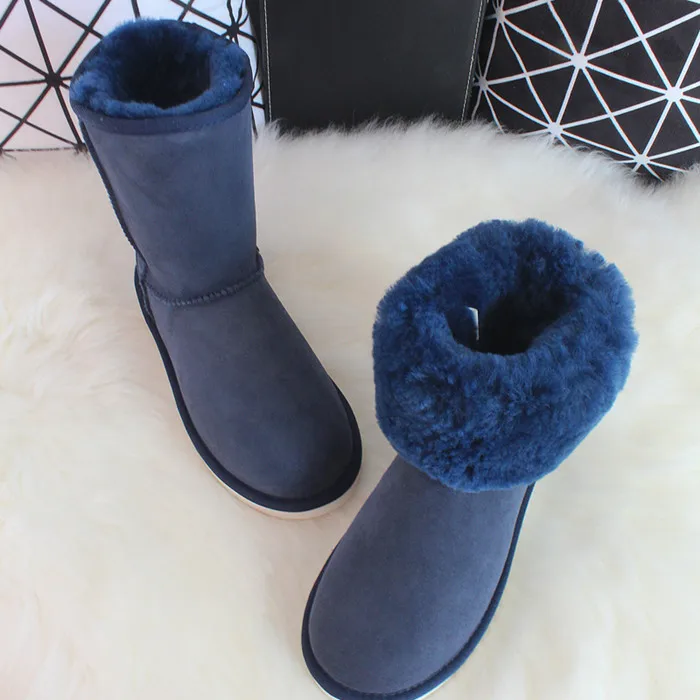 dark blue G& Zaco/Роскошные зимние сапоги; женские сапоги из овечьей шерсти; зимние сапоги из натуральной овечьей кожи; классические женские замшевые сапоги до середины икры - Цвет: dark blue