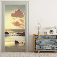door sticker pvc self adhesive waterproof 3d oil painting sea sunset beach waves wallpaper living room bathroom home decor decal