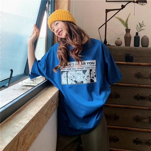 Женская свободная футболка Повседневная Базовая большого размера с мультяшным