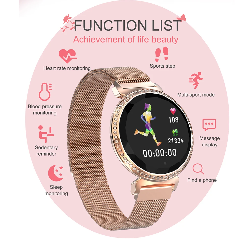

MC11 Women Smart Watch Milanese Strap Replaceable Steel Case 60 Luxury Rhinestones IP67 Waterproof Lady Smartwatch