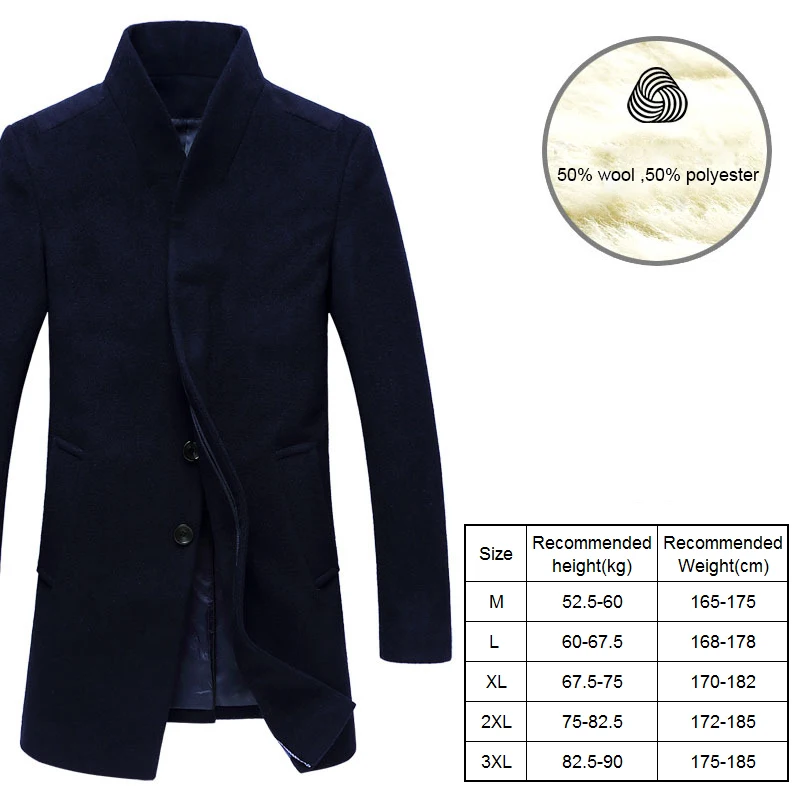 NAVY New Men's Woollen Overcoat Winter Male High Quality Business Casual Wool Pea Coats Men brand clothing Casaco Masculino BG1681 - Цвет: NAVY