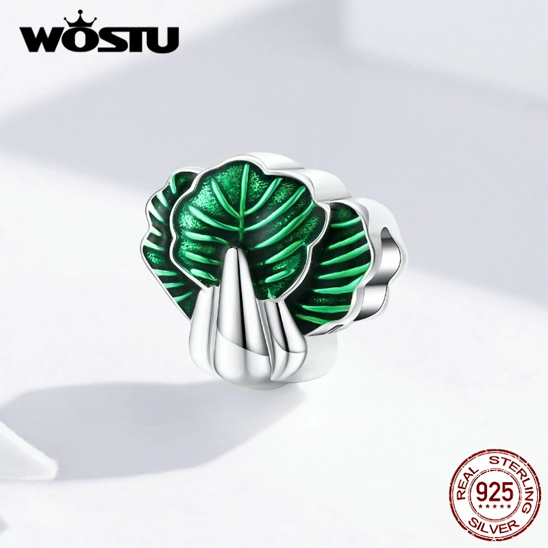 WOSTU Настоящее серебро 925 пробы шпинат овощи бусины Зеленые Подвески подходит для