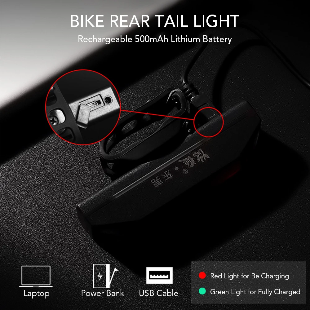 

Bike Rear Tail Light USB Rechargeable LED Signal Light Bicycle Safety Light Outdoor Warning Cycling Portable Light