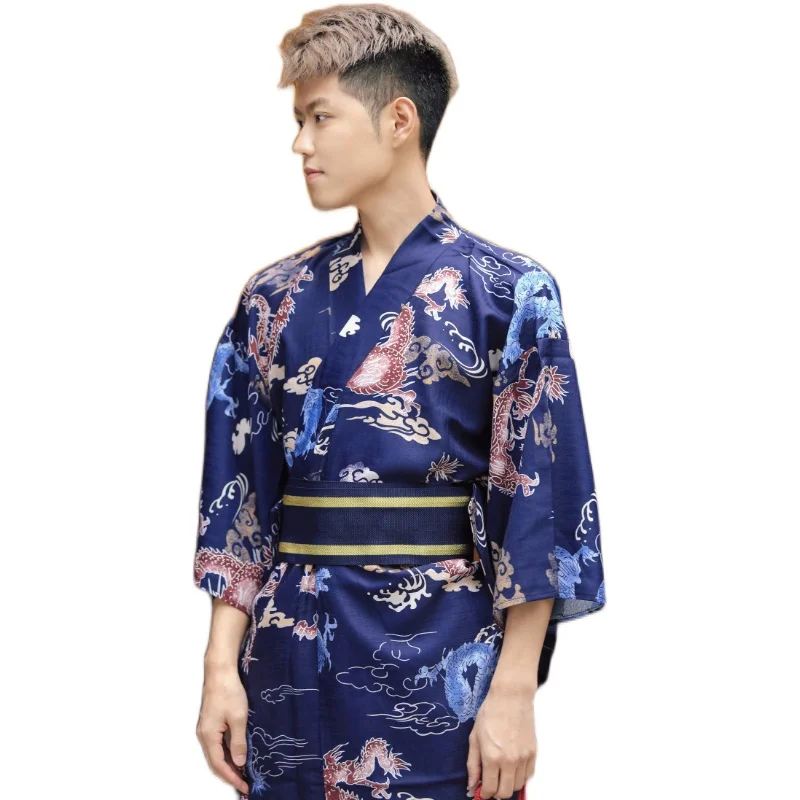 Кимоно мужское с классическим принтом дракона свободное вечернее праздничное