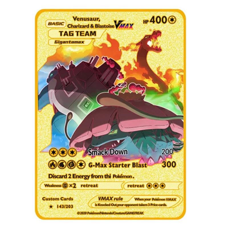 Новинка 2021 карты Pokemon металлическая карта V-карта Фотогалерея карт Vmax Золотой