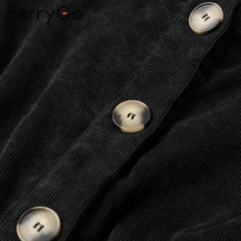 BerryGo винтажное вельветовое зимнее платье с длинным рукавом однобортное