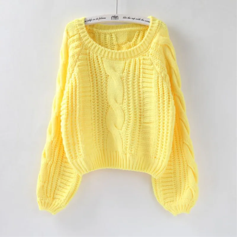 Женский пуловер, свитер, новинка 2020, желтый свитер, джемперы, яркие цвета, Харадзюку, шикарный короткий свитер, витая тяга от AliExpress WW