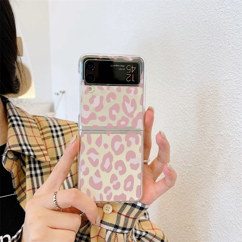 Милый черный леопардовый розовый прозрачный чехол для телефона Samsung Galaxy Z Flip 3 4