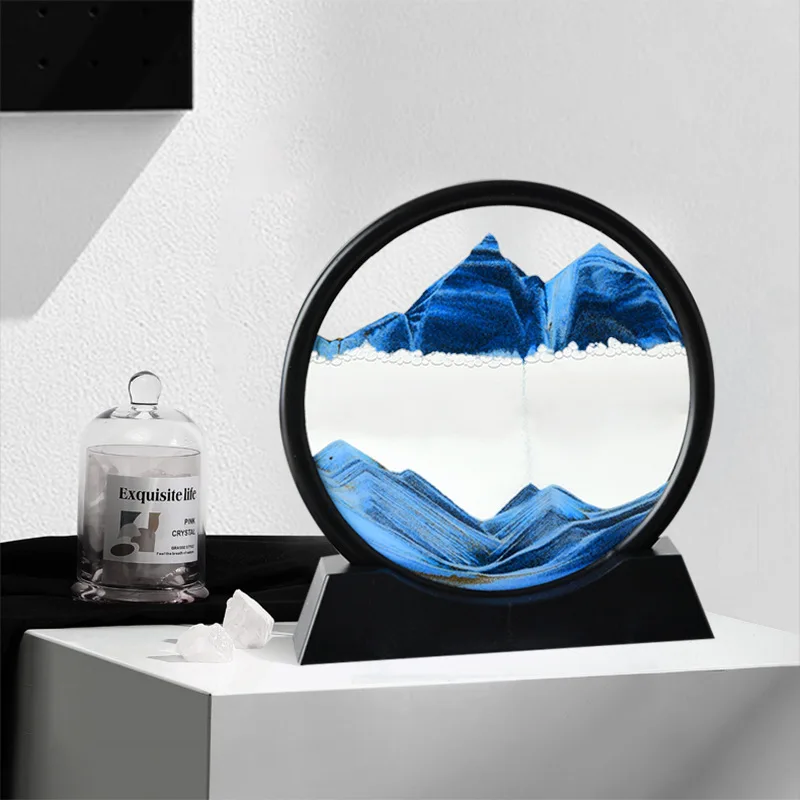 Imagen de Arte de arena m&oacute;vil de 10 pulgadas, cristal redondo 3D, paisaje de arena de mar profundo, pantalla en movimiento, marco de arena fluida, pintura de arena-1