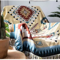 ethnic bohemian geometric yarn dyed knitted tassel sofa cover blanket towel bed wall boho decor slipcover travel picnic pad mat