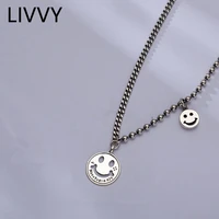 livvy new fashion hip hop smiling pendant necklace letter titanium steel pendant necklace trendy men women jewelry