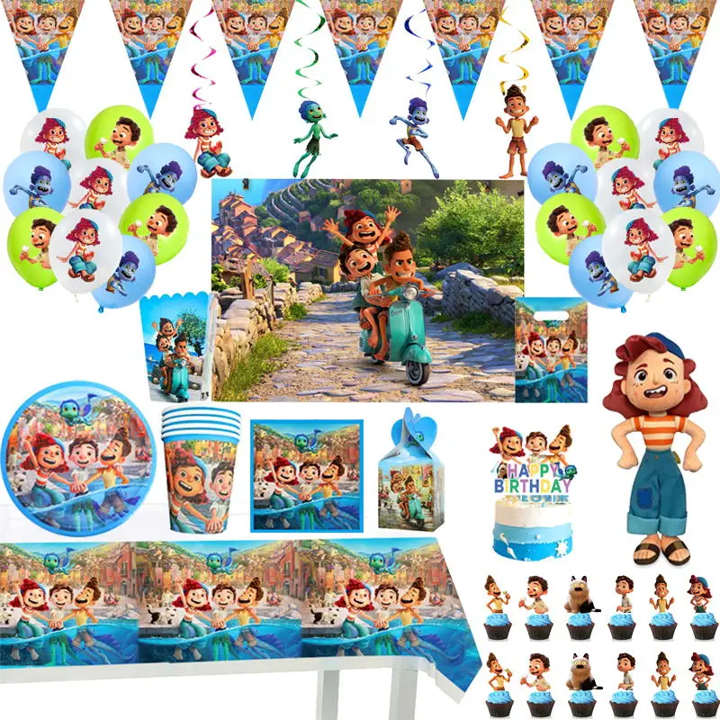 

Disney Luca Theme Kids Birthday Party Supplies Set Disposable Tableware Cups Plates Napkins Balloons Decorations Toys Kid Favor