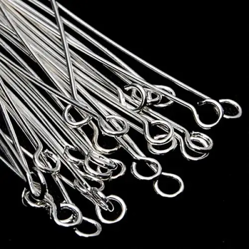 

100 Silver Plated Eyepins Eye Pins Needles 35mm Metal Jewelry Findings BULK