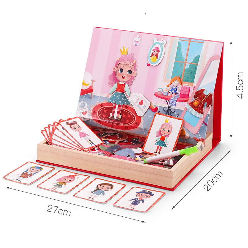 

Wooden Magnetic Puzzle Toy Montessori Yizhi Multifunctional Magnetic Puzzle Cartoon Girl Changing Clothes Drawing Board Fun Toy