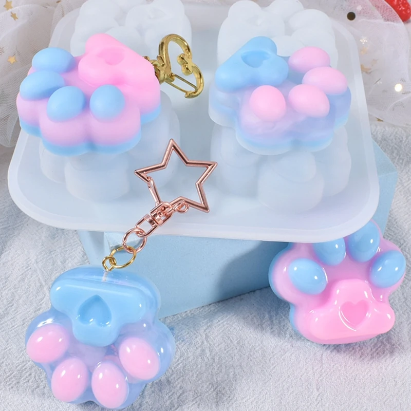 

Shiny Glossy Silicone Resin Molds Cat Paw Silicone Mold DIY Keychain Pendant Jewelry Epoxy Resin Crafting Molds