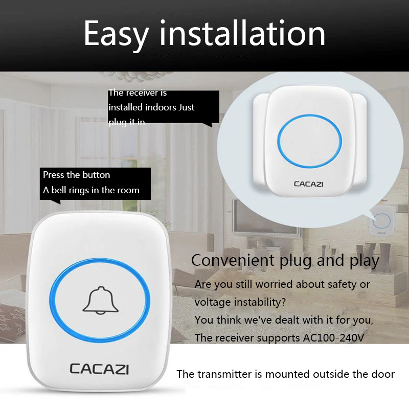 Беспроводной водонепроницаемый дверной звонок диапазон 300 м вилка для США ЕС