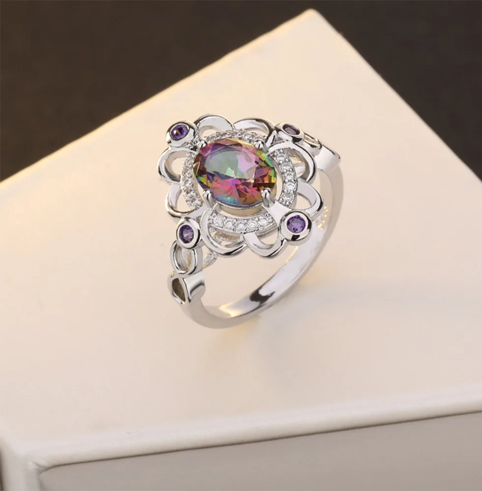 Мистик огонь камень волна большие кольца для женщин серебро 925 пробы Овальный