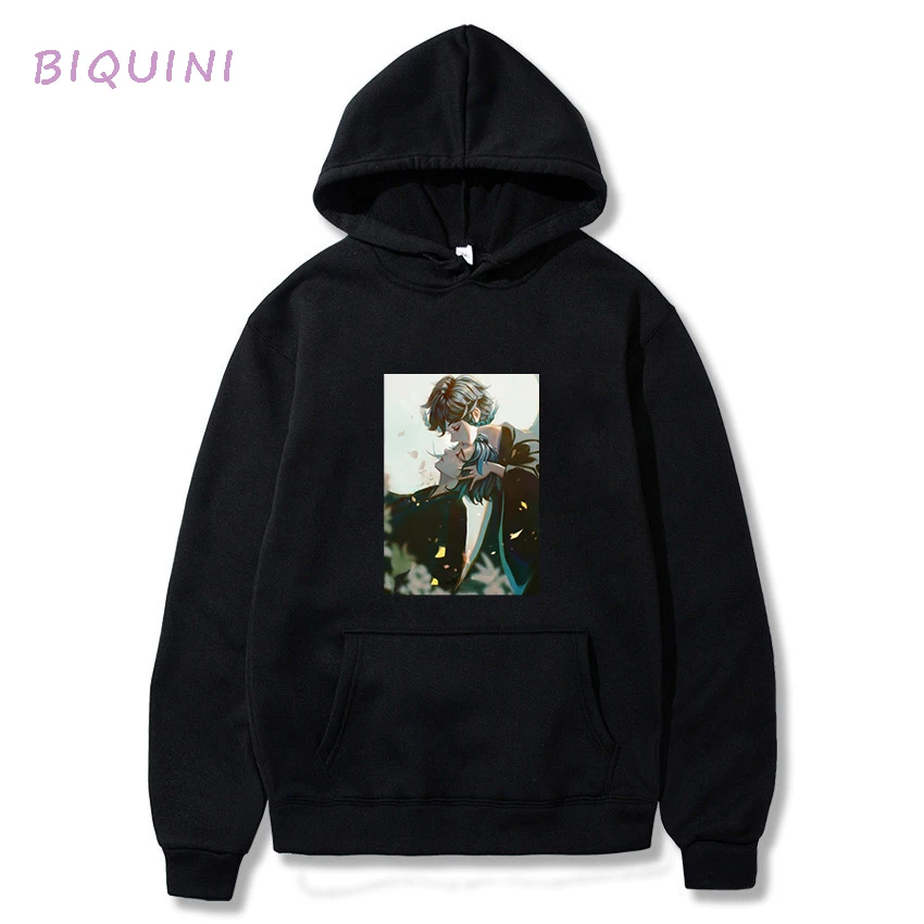 

Популярный Уличный модный свитер Genshin Impact на весну и осень, с капюшоном и принтом для мужчин и женщин, черного цвета