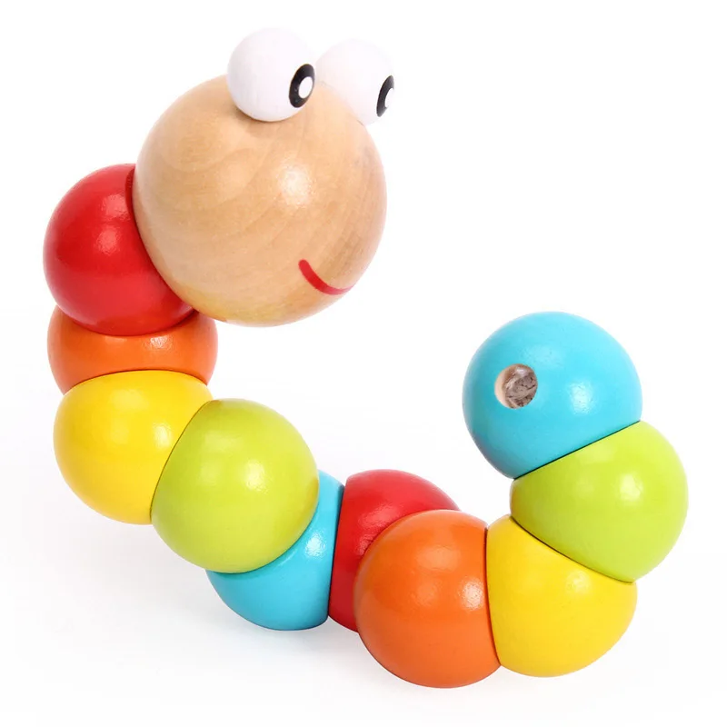 Colorful Wooden Worm Puzzles Kids Learning Educational Didactic Baby Development Toys Fingers Game for Children Montessori Gift