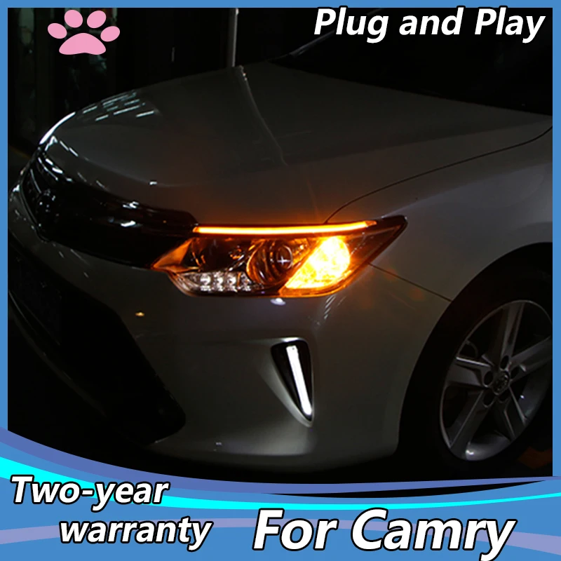 

Car Styling LED Headlight Brow Eyebrow for Toyota camry 2015-2017 Daytime Running Light DRL With Yellow Turn signal Light