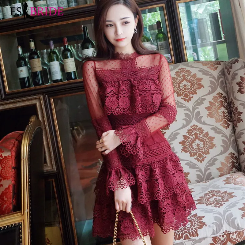 Кружевные трапециевидные платья для выпускного вечера с длинными рукавами 2019