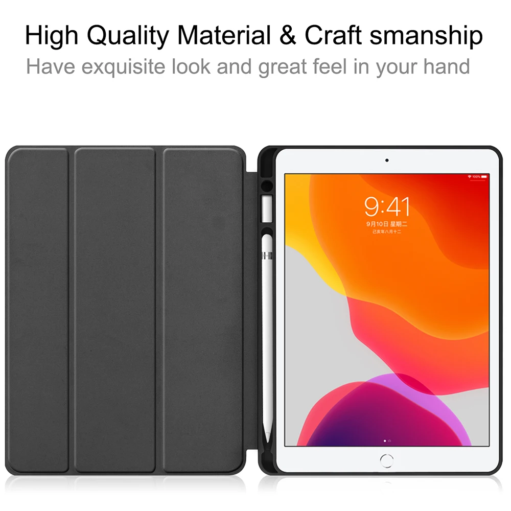

MTT Soft TPU Back Case For iPad 10.2 inch 7th 8th Generation PU Leather Flip Stand Smart Cover Tablet Funda With Pencil Holder