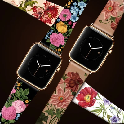 Оригинальный дизайн модный принт кожаный ремешок для iwatch серии 3 2 1 цветочный