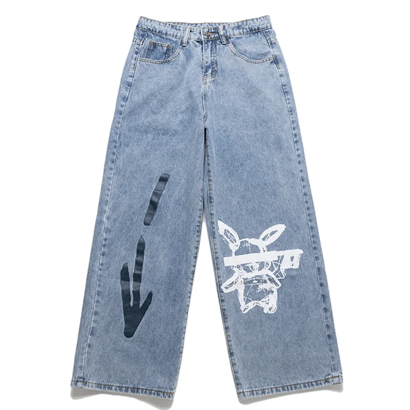Мужские джинсовые брюки в стиле хип хоп с принтом граффити| |