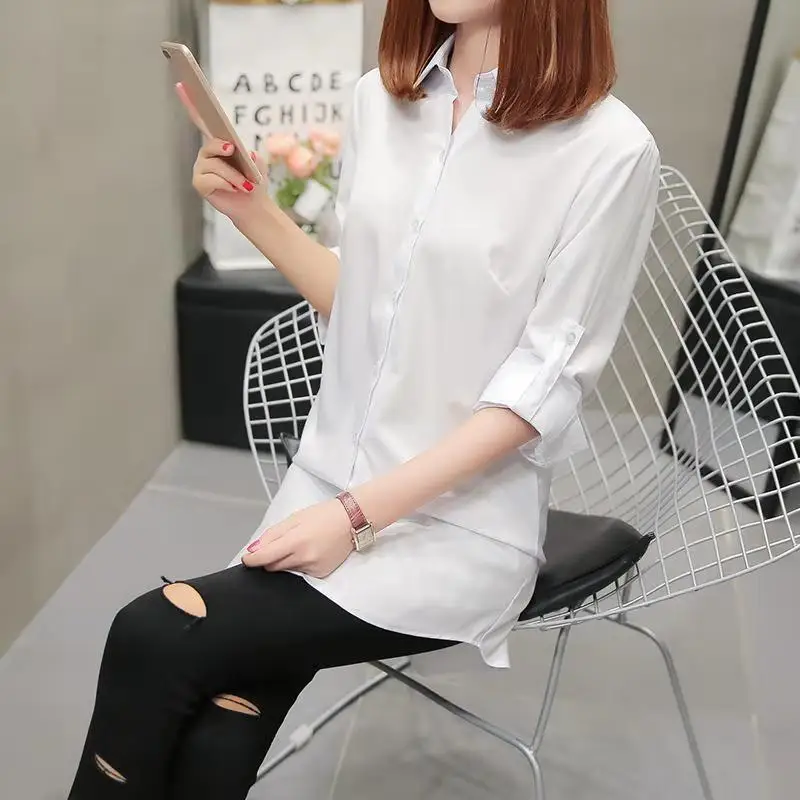 

Блузка женская шифоновая на пуговицах, модный однотонный тонкий кардиган с длинным рукавом, на лето