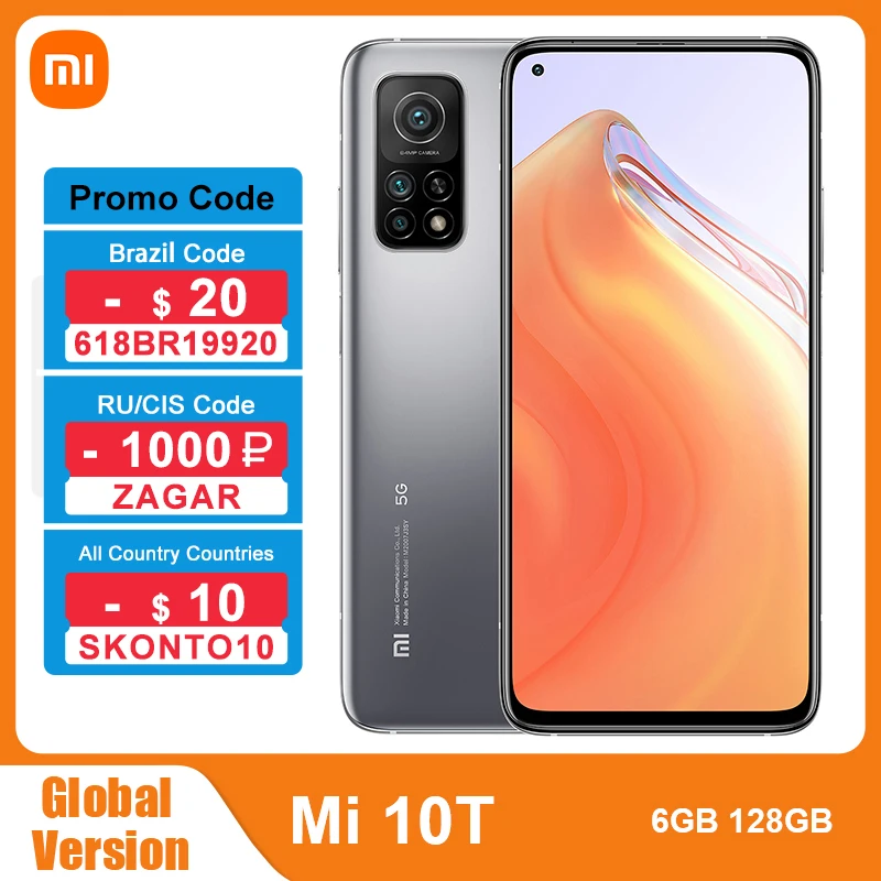 Глобальная версия Xiaomi Mi 10T 6 ГБ ОЗУ 128 ROM 5G мобильный телефон Snapdragon 865 64MP Тройная