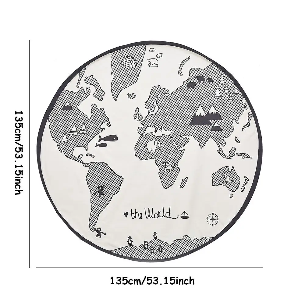 

Kids Room Round World Map Toy Storage Portable Play Mat For Toy Baby Playing Floor Organizer Blanket Mat 135*135cm