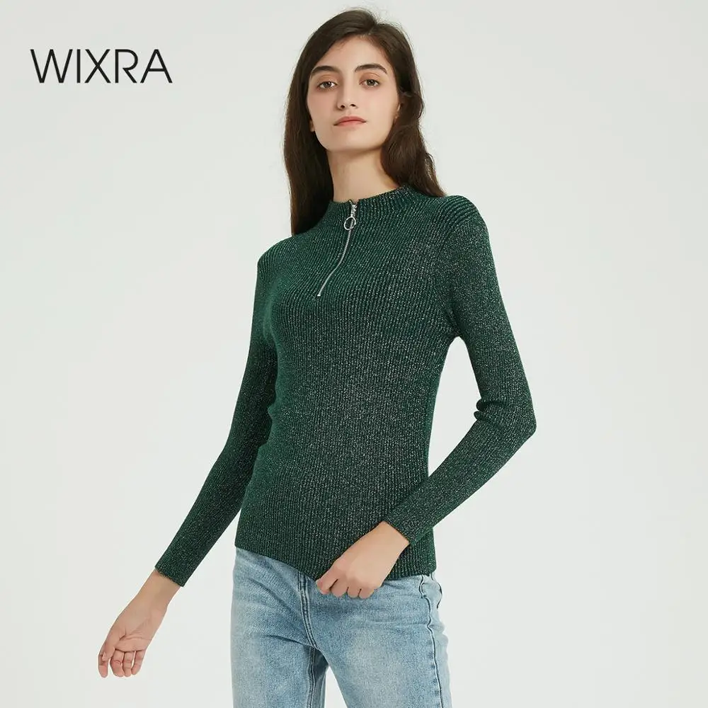 

Wixra Women Knit Sweater Pullovers Ladies Long Sleeve Tops Zippers Sweaters Jumper Casual Streetwear 2019 Autumn Winter