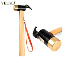 vilead copper outdoor tent hammer with wooden handle anti slip rope brass camping hammer for pulling tent nail peg survival tool