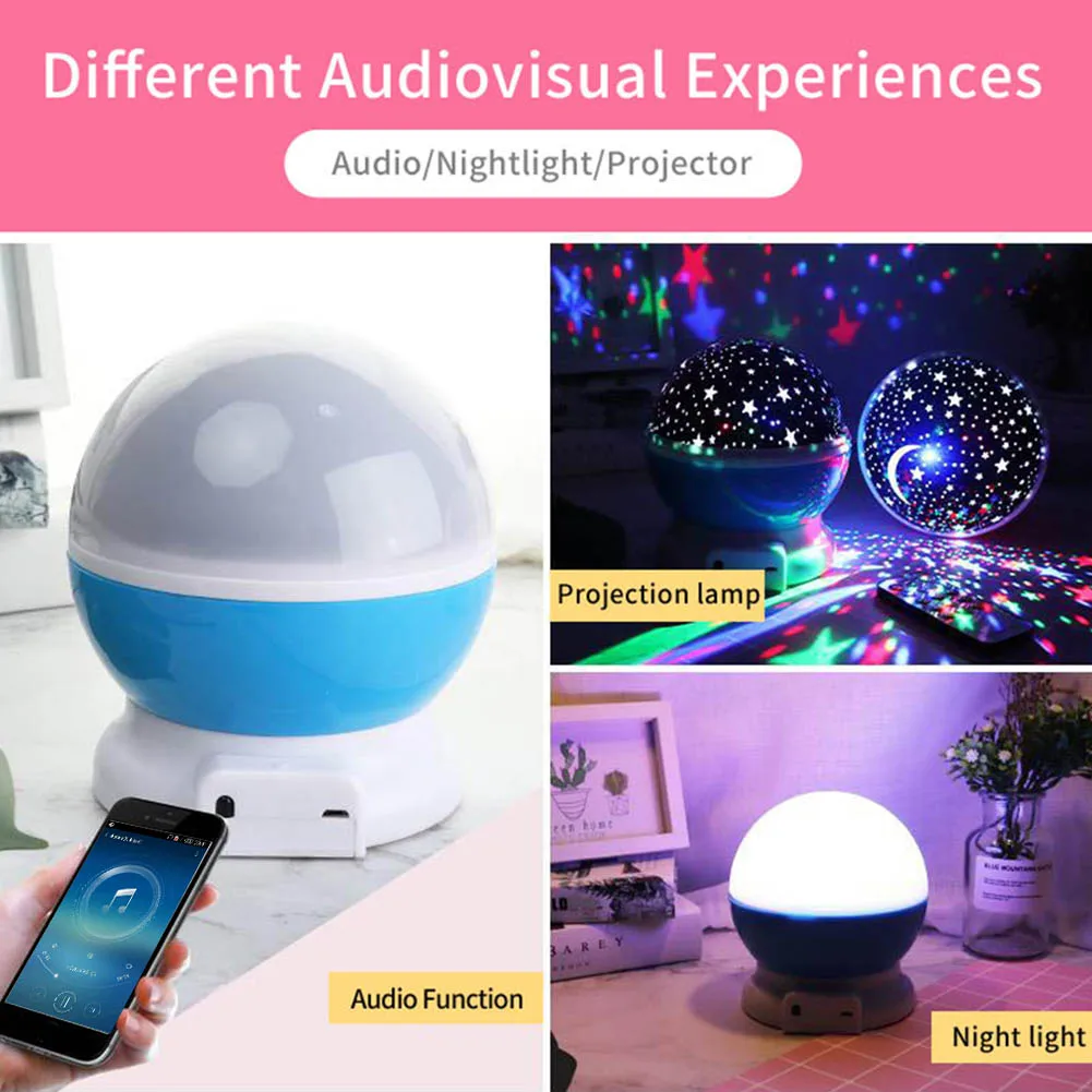 USB Rechargeable Starry Sky Projection Light Children Bedroom Star Night Lamp Bluetooth Audio Projector with Remote | Лампы и