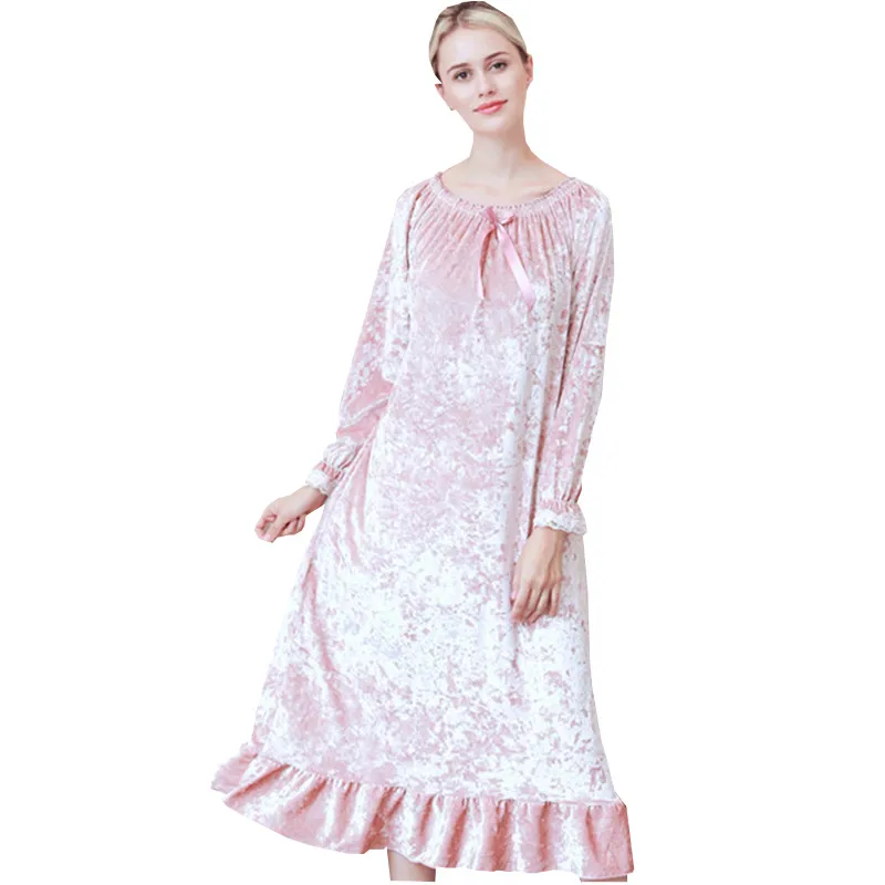 2021Autumn and Winter Women's Nightdress Long Sleeve Noble Luxury Princess Home Service Night Gown Sleepwear Women Sleep Tops