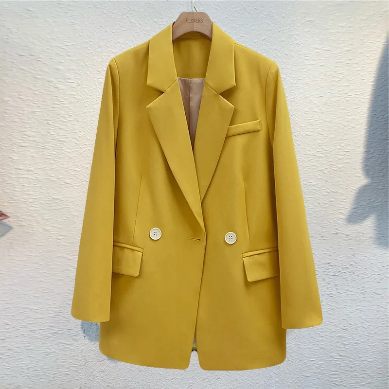 

SuperAen, Модный повседневный желтый костюм, куртка для женщин, весна-осень, однотонный, с вырезами, офисный, женский, желтый Блейзер, пальто