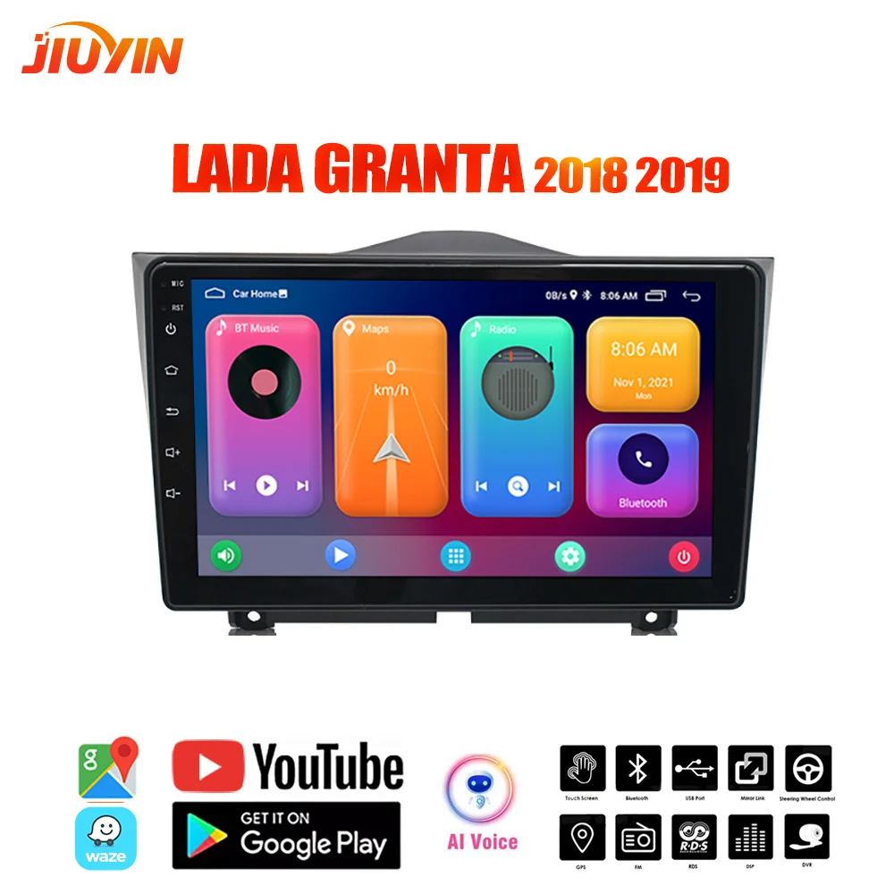 

JIUYIN Android 10 AI Voice Car Radio Video Multimedie Player 2G+32G For LADA Granta 2018 2019 GPS Navigation FM Audio Autoradio