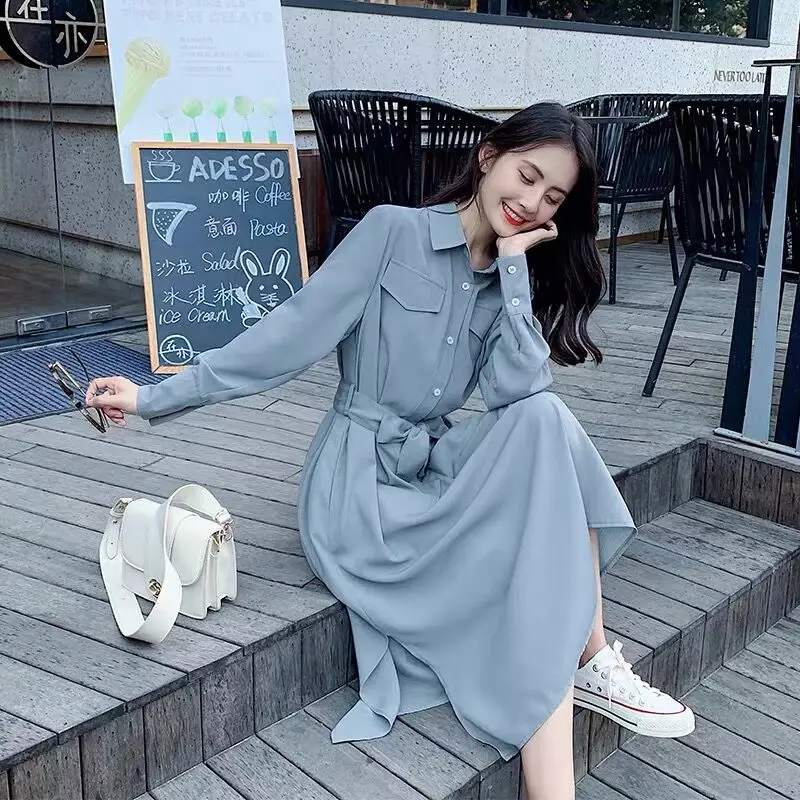 

Платье женское весеннее однотонное с длинным рукавом, S-Xl