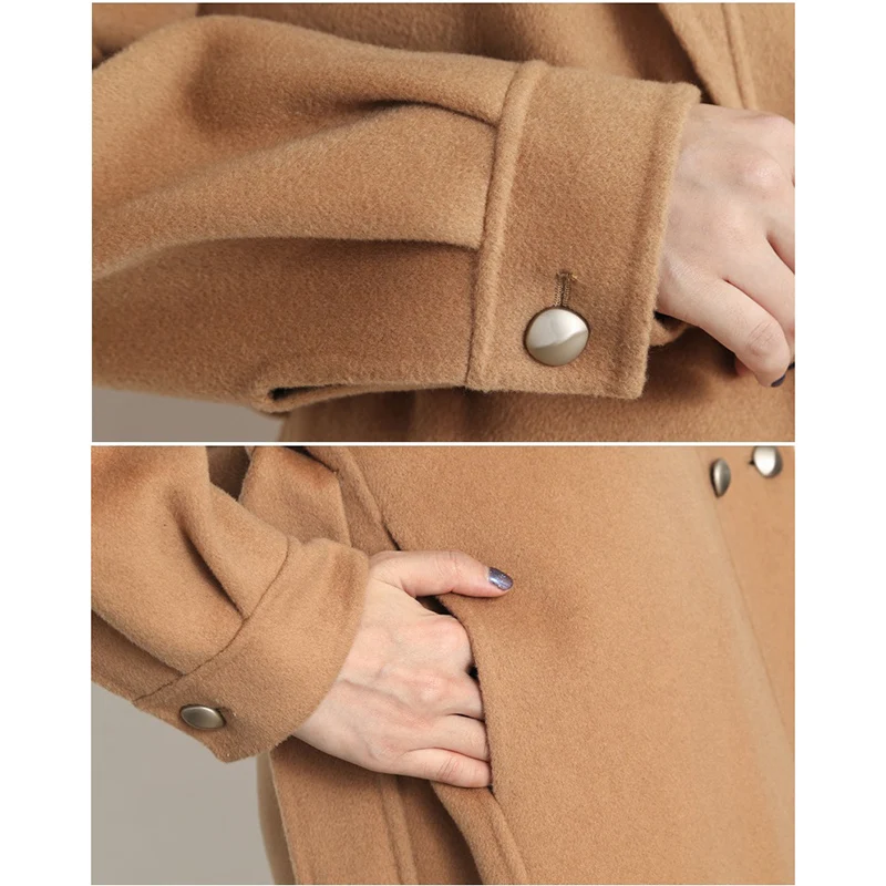 Женское двубортное кашемировое пальто осенне-зимнее шерстяное модная Свободная