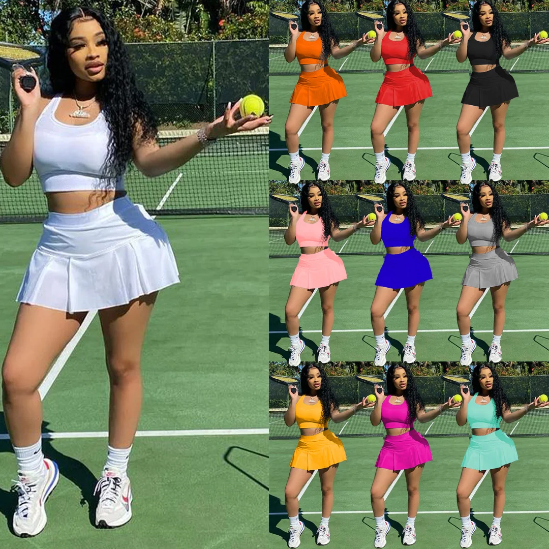 

2021 Summer Tennis Girls' Casual 2 Piece Set Dresses Ladies Jersey Basketball Dresses Sexy Two Piece Tennis Skirt Set Dresses