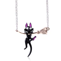 miyazaki hayao kikis delivery service black cat pendants necklace enamel fashion jewelry