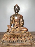 17chinese folk collection old bronze cinnabar lacquer medicine buddha sakyamuni lotus terrace sitting buddha enshrineornaments
