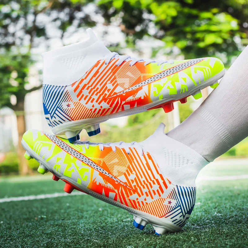

Professional outdoor non-slip football shoes with long spikes and short spikes and ankle high top football shoes turf futsal boo