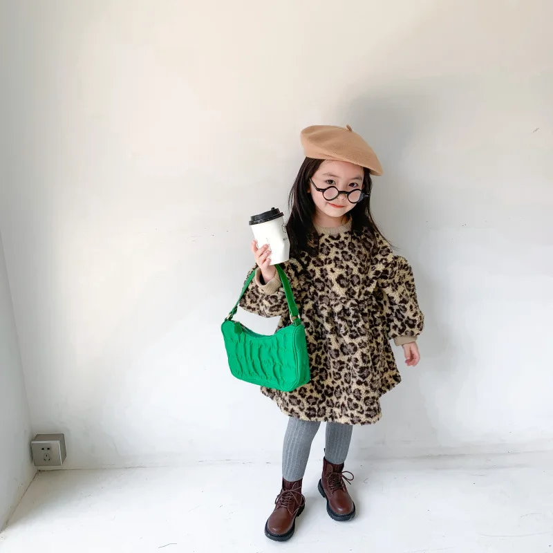 

Toddler Baby Girls Dress Leopard Autumn Girls Dresses Lambs Wool Baby Clothes Winter Thick Warm Toddler Girls Clothing Cotton