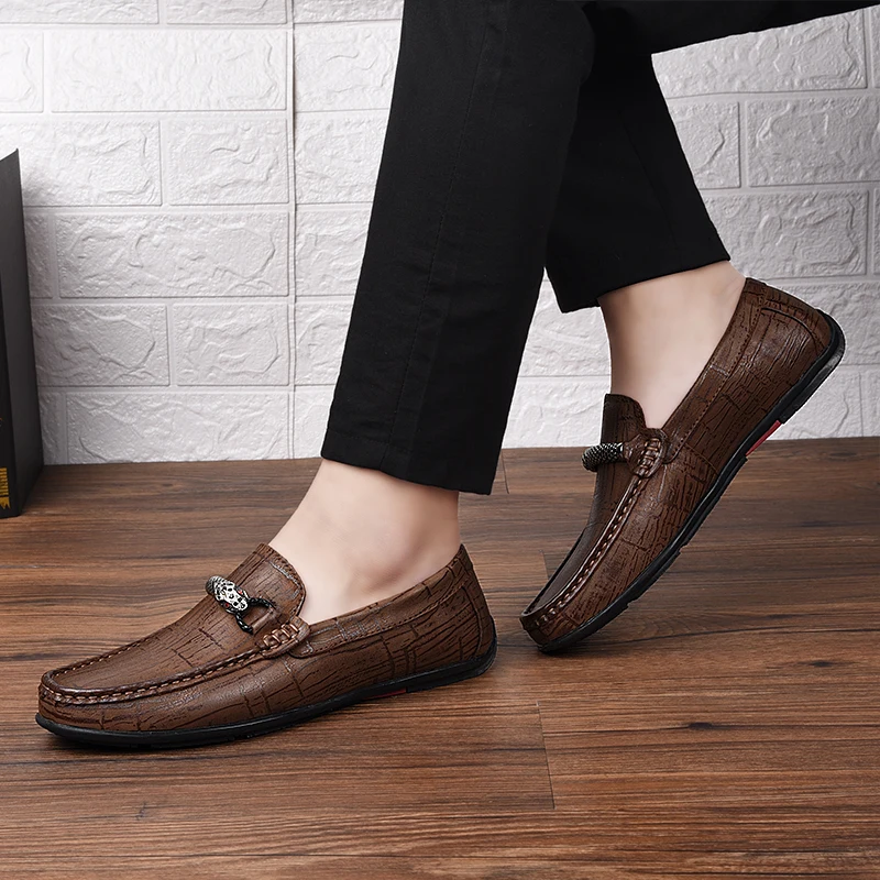 

Genuine Cow Leather Business Loafer Men Shoes Flat Black Brown Non-Slip Male Moccasins Casual Driving Big Size 46 Tenis Footwear