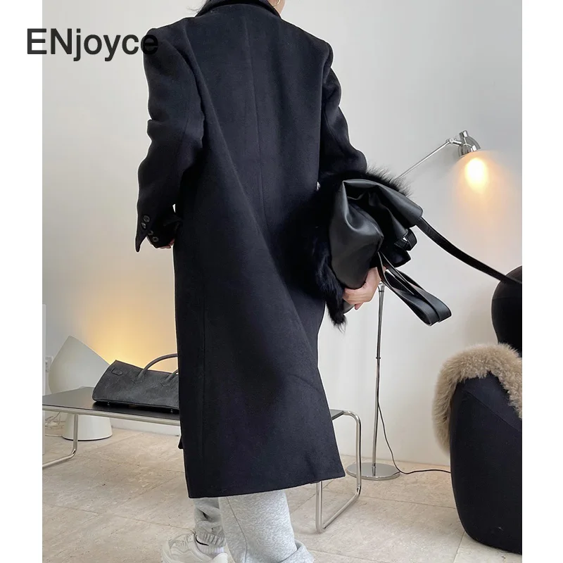 Зимнее новое шерстяное кашемировое длинное пальто в стиле ретро черный